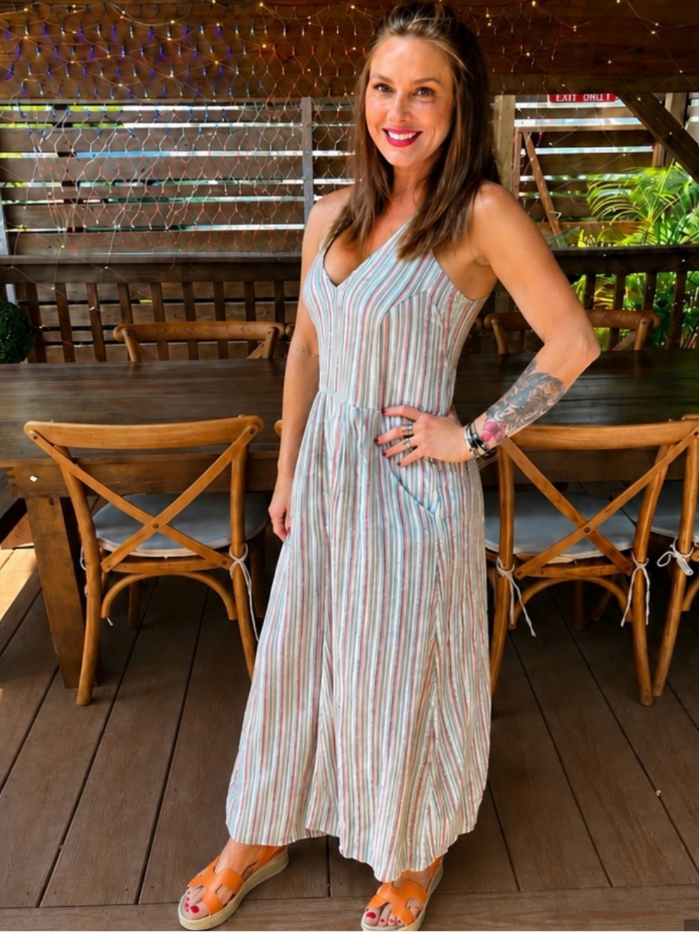 Free People Striped Halter Wide Leg Jumpsuit M